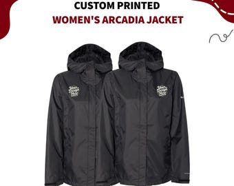Custom Printed Women's Waterproof Arcadia Jacket | Lightweight Packable Rain Jacket with Adjustable Hood & Zipper Pockets