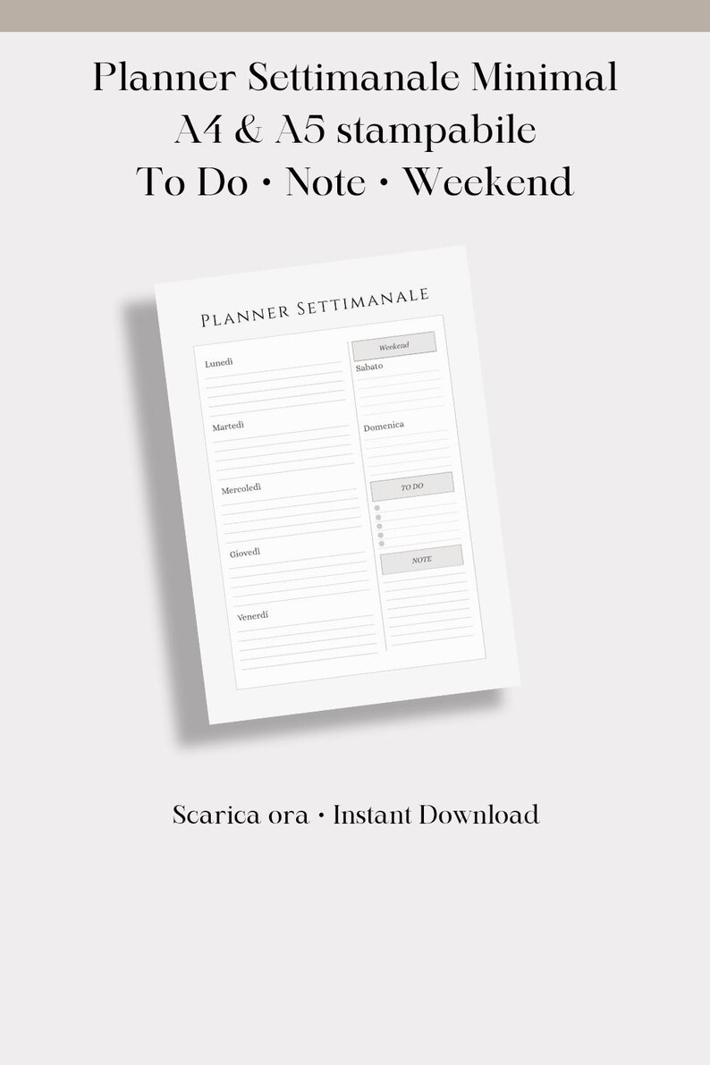 Minimal Weekly Planner | A4 & A5 Printable | to Do & Notes | Organize ...
