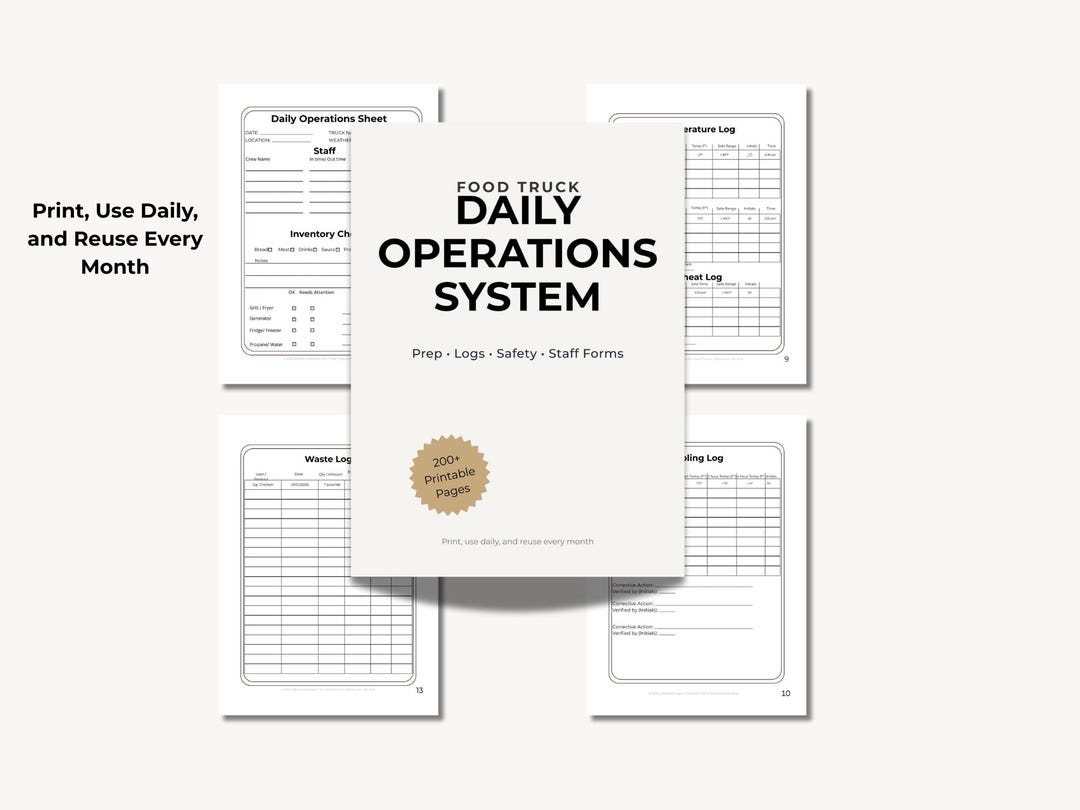 Daily Operations Coverage Sign Food Truck Daily Operations System | 200+ Printable Pages | Kitchen ...