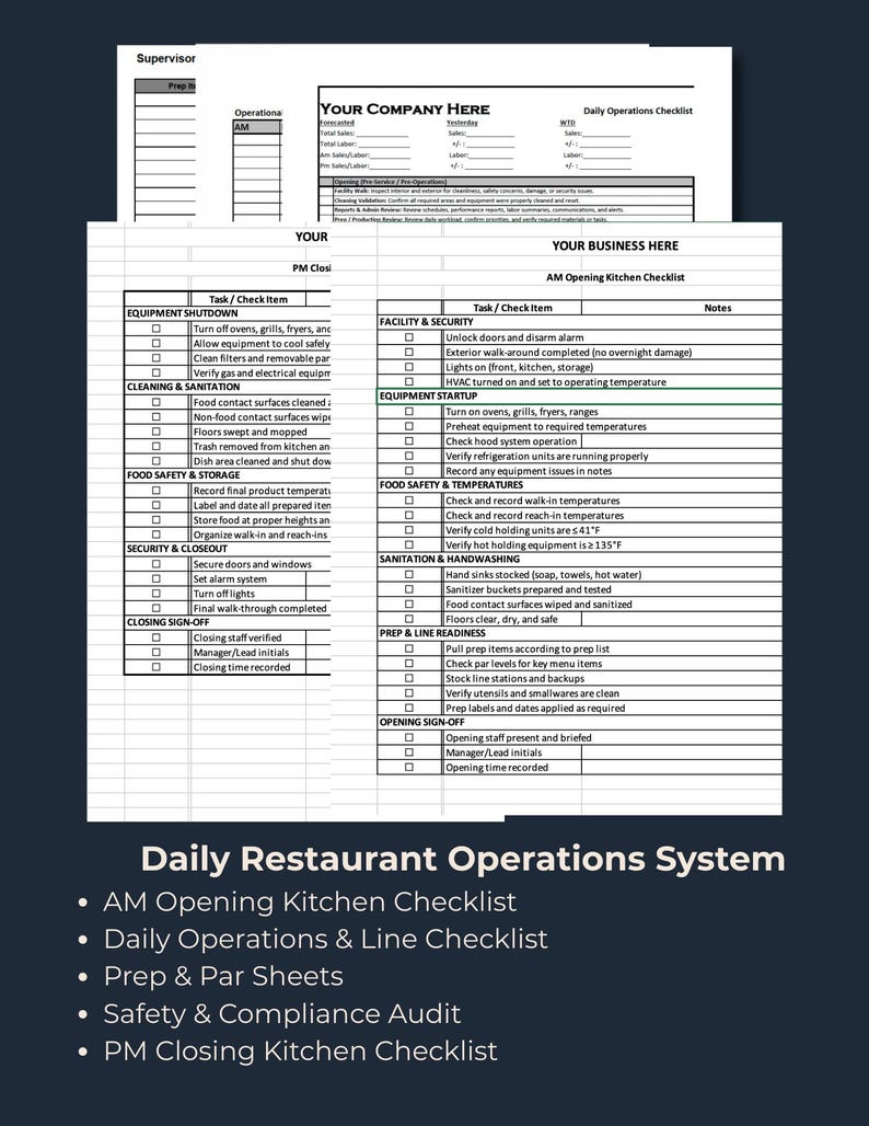 Kitchen Operations Checklist.pdf Restaurant Prep & Line Operations System | Excel + PDF Kitchen ...