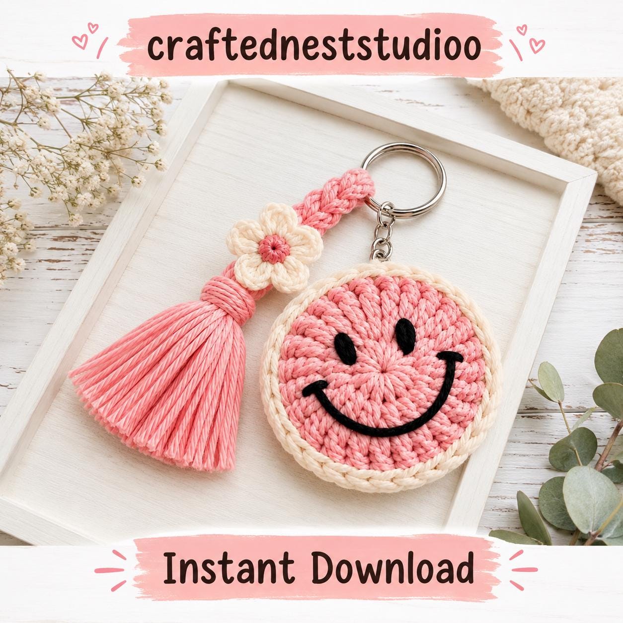 かぎ針編みのスマイリーキーホルダー - Etsy 日本