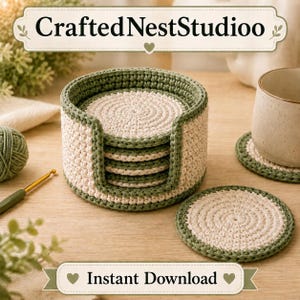 Crochet Coaster Pattern with Holder | Round Cotton Coasters (PDF Download)