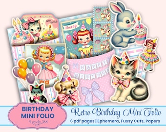 Happy Birthday Folio | Happy Birthday Junk Journal Kit | Retro Birthday | Birthday Card Printable | Gift Card Holder, Birthday Party Folio