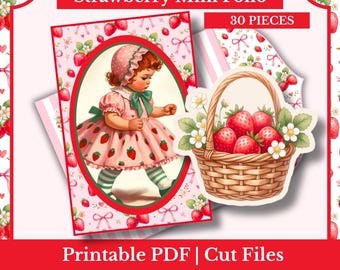 Strawberry Patch Mini Folio | Strawberry Shortcake Junk Journal Ephemera | PDF, PNG, Cut Files