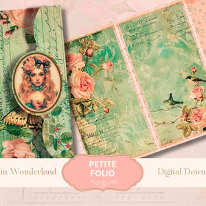 Printable Alice im Wunderland Junk Journal Folio | Geladen, Ephemera, Fussy Schnitte | Journal, Junk Journal, Kokette, Mädchen, Mini-Folio