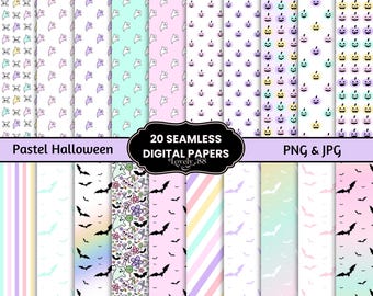 20 papeles digitales de Halloween en tonos pastel, PNG, JPG / Papeles de Halloween sin costuras / Paquete de papeles digitales de Halloween / Imágenes de Halloween, uso comercial