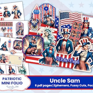 USA Patriotic Junk Journal Folio | 4th of July Junk Journal Kit | America Junk Journal | American Folio | Uncle Sam Fussy Cuts, Mini-folio