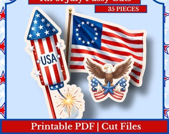 4th of July Fussy Cut Bundle | Patriotic Junk Journal Ephemera | PDF, PNG, Cut Files for Scrapbooking & Collage