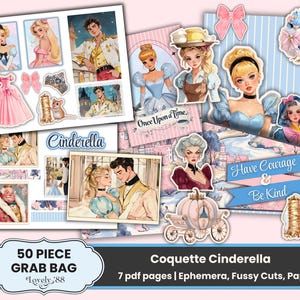 Cinderella Junk Journal | 50 Pieces | Ephemera Kit | Fussy Cuts, Tags, Collage Sheets | Fairytale Princess Junk Journal
