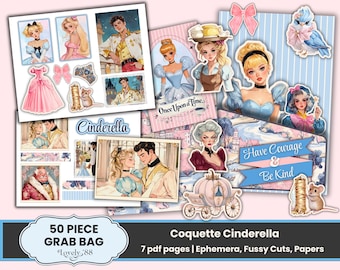 Cinderella Junk Journal Kit | 50 Pieces | Ephemera Kit | Fussy Cuts, Tags, Collage Sheets | Fairytale Princess Junk Journal