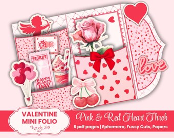 Valentine Folio | Valentine's Day Junk Journal Kit | Pocket Folio | Valentine Fussy Cuts | Mini Folio
