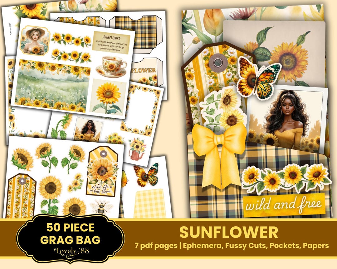 Sunflower Junk Journal Kit | Sunflower Ephemera Bundle | Autumn Junk ...