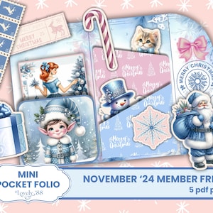 Blue Christmas Mini Folio | Christmas Junk Journal Kit | Snow, Loaded, Ephemera, Fussy Cuts, Pockets, Christmas Mini Book