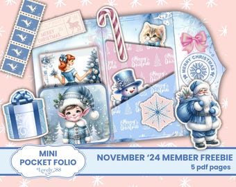 Blue Christmas Mini Folio | Christmas Junk Journal Kit | Snow, Loaded, Ephemera, Fussy Cuts, Pockets, Christmas Mini Book