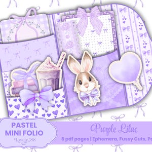 Mini folio morado y lila / Kit de diario basura morado / Kit de diario basura simple / Efímera morada, Fussy Cuts, violeta, mini folio