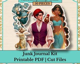 Aladdin Junk Journal Kit and Ephemera | Fairy tale Fussy Cuts, Tags | Fairytale Princess Junk Journal