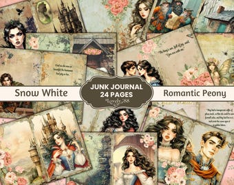 Printable Snow White Junk Journal ATC Cards | Fairy Tale Ephemera Cards, Collage Sheet, 2.5 x 3.5 | Digital Pocket Card, Journaling Card
