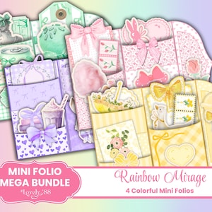 Folio de diario basura de primavera / Kit de diario basura simple / Kit de diario basura pastel / Mini-folio rosa pastel, verde menta, amarillo pastel y morado