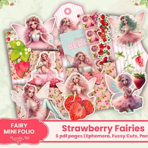 Strawberry Folio | Strawberry Junk Journal Kit | Summer Junk Journal Folio | Mini-Folio | Strawberry Fairy | Fairie, Fantasy, Summer Fairy