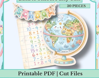 Back to School Fussy Cut Bundle |  Junk Journal Ephemera | PDF, PNG, Cut Files for Scrapbooking & Collage | digital ephemera bundle