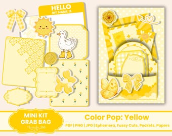 Yellow Junk Journal Mini Kit: Ephemera, Papers, Fussy Cuts, PDF, PNG, JPG, Cut Files