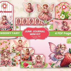 Strawberry Junk Journal Mini Kit | Fairy Papers, Strawberry Papers, Fussy Cuts, Tags| Strawberry Fairy Junk Journal | Strawberry Journal