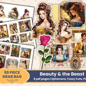 Beauty and the Beast Junk Journal | Beauty & the Beast Ephemera | Fussy Cuts, Tags, Collage Sheets | Fairytale Princess Junk Journal