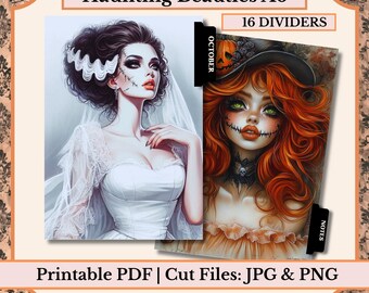 Halloween A6 Pages with Divider Tabs featuring Haunting Beauties for your junk journal