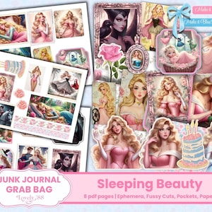 Journal indésirable de la Belle au bois dormant | Éphémères de la Belle au bois dormant | Découpes difficiles, étiquettes, feuilles de collage | Journal indésirable princesse, princesse Aurora