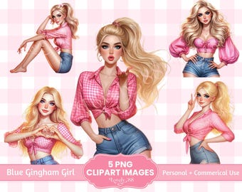 Paquete de imágenes prediseñadas de chicas de verano / Chica rubia PNG / PNG transparente, Scrapbooking de diario basura, Ilustración de moda, Uso comercial