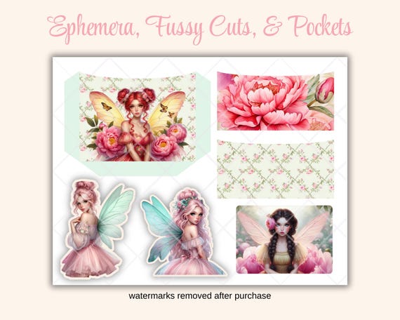 Fairy Junk Journal Mini Kit | Fairy Papers, Floral Papers, Fussy Cuts, Tags, Spring Fairy |Peony Fairy Junk Journal