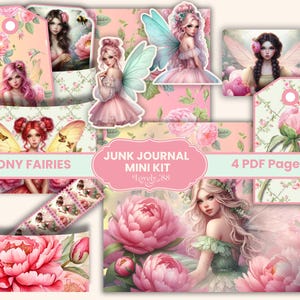 Minikit de diario de hadas / Papeles de hadas, papeles florales, recortes elegantes, etiquetas, diario de hadas de primavera/peonías