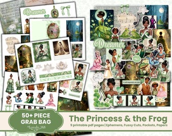 Princess and the Frog Junk Journal Kit | Princess and the Frog Ephemera | Fairy tale Fussy Cuts, Tags | Fairytale Princess Junk Journal