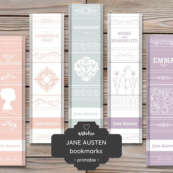 Printable Jane Austen Bookmark, Craft Project, Embellishment | Instant Download | Bookmarks PDF