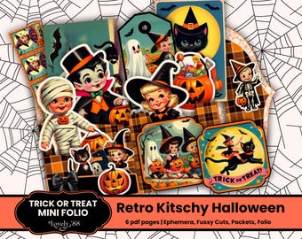 Retro Halloween Junk Journal Folio | 1950s Halloween Junk Journal Kit | Halloween Folio | Retro Halloween Ephemera PDF Download