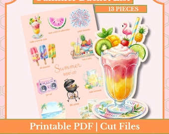 Summer Bucket List for your Junk Journal | Summer Fussy Cuts | Printable PDF and Cut Files