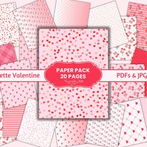 Valentinstag Papierpackung | Rosa und Rote Herzen Junk Journal Papiere | Digitales Valentinstag Papier | Valentinstag Papier JPG | Valentinsseiten