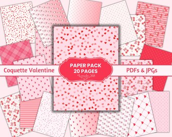 Valentine Paper Pack | Pink and Red Hearts Junk Journal Papers | Digital Valentine Paper | Valentine Paper JPG | Valentine Pages