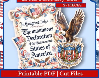 250th American Anniversary Fussy Cut Bundle | Patriotic Junk Journal Ephemera | PDF, PNG, Cut Files for Scrapbooking & Collage