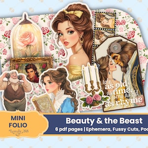 Beauty and the Beast Folio | Beauty & the Beast Junk Journal | Beauty and the Beast Ephemera, Fussy Cuts, Mini-folio, Princess Junk Journal