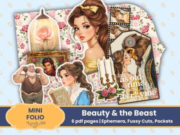 Beauty and the Beast Folio | Beauty & the Beast Junk Journal | Beauty and the Beast Ephemera, Fussy Cuts, Mini-folio, Princess Junk Journal