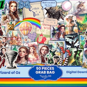 Kit de diario basura del Mago de Oz / Material efímero del Mago de Oz / Recortes, etiquetas y hojas de collage del Mago de Oz / Proyecto de manualidades del Mago de Oz