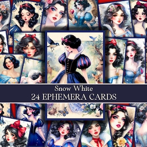 Cartões ATC de diário de lixo da Branca de Neve para impressão | Cartões de efêmeras de contos de fadas, folha de colagem, 2,5 x 3,5 | Cartão de bolso digital, cartão de diário