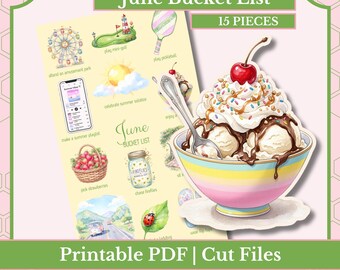 June Bucket List Junk Journal Kit | Summer Fussy Cuts | Printable PDF and Cut Files