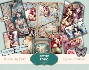 Älva-folio | Älva-skräpjournal-kit | Förtrollande älva-skräpjournal-kit | Mini-folio | Vårfolio | Shabby chic, älva, fantasi