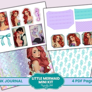 The Little Mermaid Junk Journal Mini Kit | Little Mermaid Papers, Fussy Cuts, Tags, Collage Sheets | Fairytale Princess Junk Journal