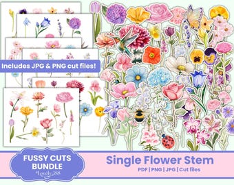 Flower Fussy Cuts for Cutting Machines and Printable PDF | Botanical Ephemera for Junk Journals | Foral Transparent PNGs