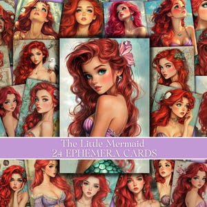 Cartes ATC La Petite Sirène | Journal de la petite sirène | Cartes éphémères, 2,5 x 3,5 | La petite sirène à imprimer