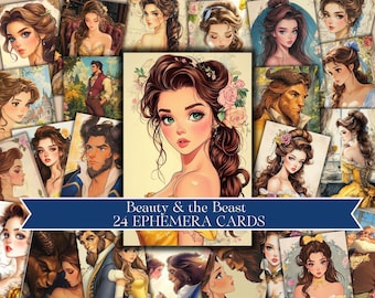 Beauty and the Beast Junk Journal ATC Cards / Ephemera Cards, Foglio collage, 2,5 x 3,5 / Scheda tascabile digitale, Scheda di journaling, Stampabile