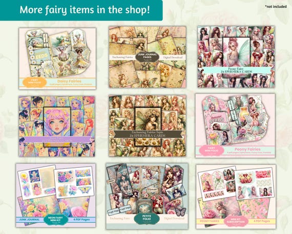 Fairy Junk Journal Mini Kit | Fairy Papers, Floral Papers, Fussy Cuts, Tags, Spring Fairy |Daisy Fairy Junk Journal